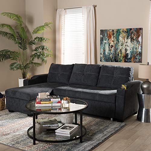 Baxton Studio Lianna Modern And Contemporary Dark Grey Fabric Upholstered Sectional Sofa Dark Gray/Velvet