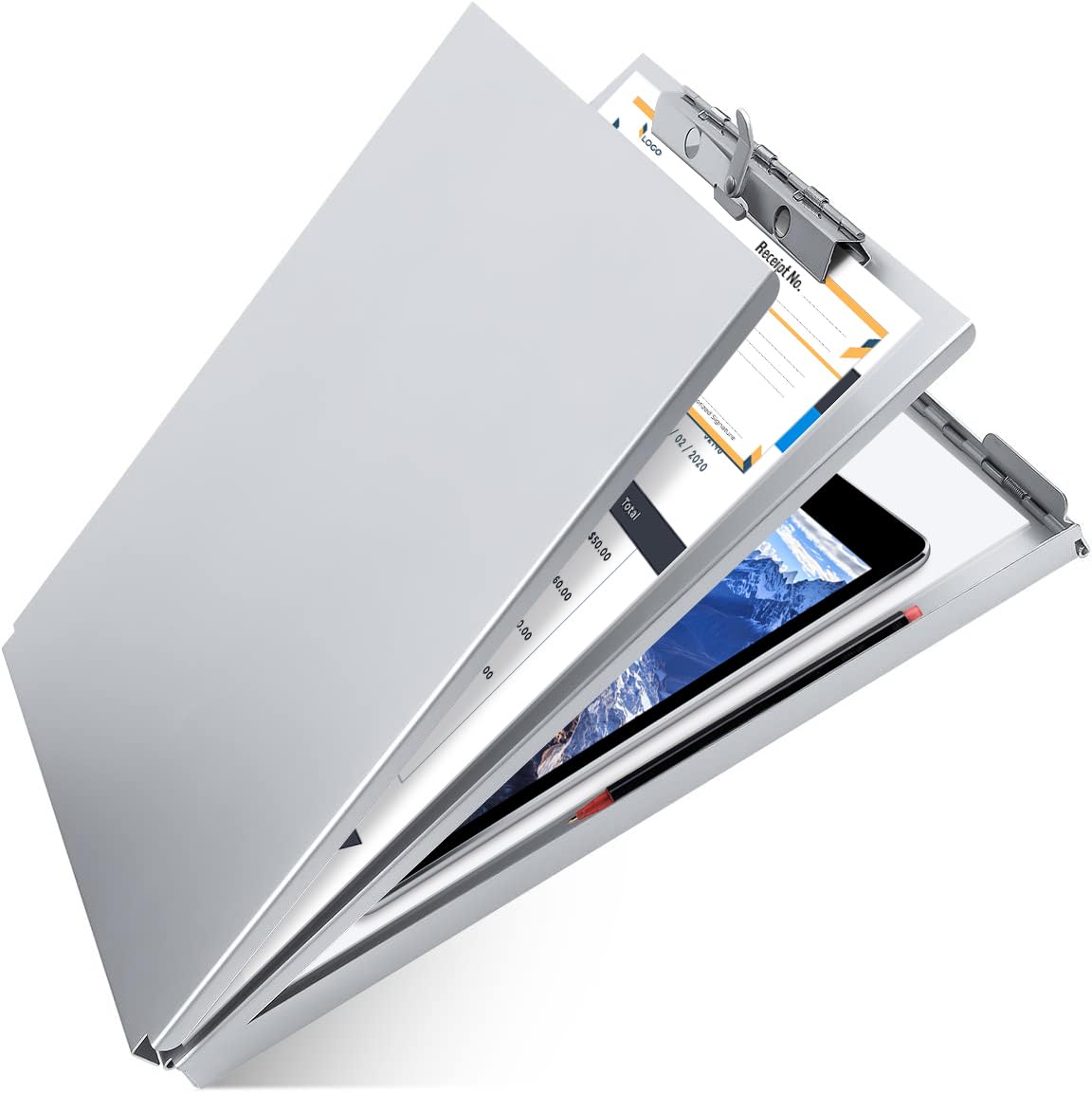 Aluminum Clipboard With Storage, Form Holder Steel Stainless Binder With Metal High Capacity Clip,Heavy Duty Made For Nurses Med