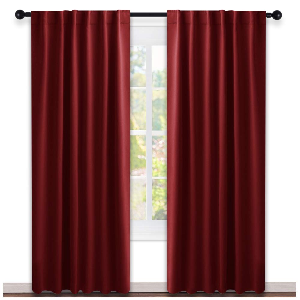 Nicetown Christmas Burgundy Blackout Window Draperies Curtains - (Red Color) 52 Inches X 84 Inches, Double Panels, Decoration Th