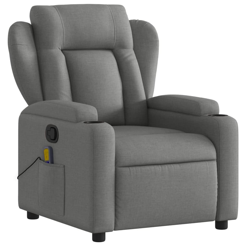 vidaXL Dark Grey Fabric Massage Recliner Chair with Manual Reclining Function, Vibration Massage, Cup Holders and Side Pocket