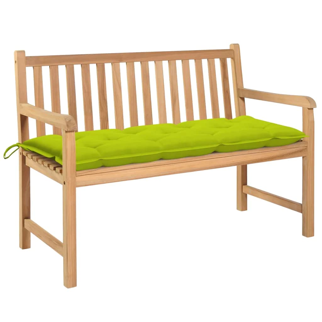 Vidaxl Solid Teak Wood Patio Bench With Bright Green Cushion Garden Outdoor Porch Home Balcony Backyard Terrace Lounge Seating Wooden Furniture 47.2&quot;