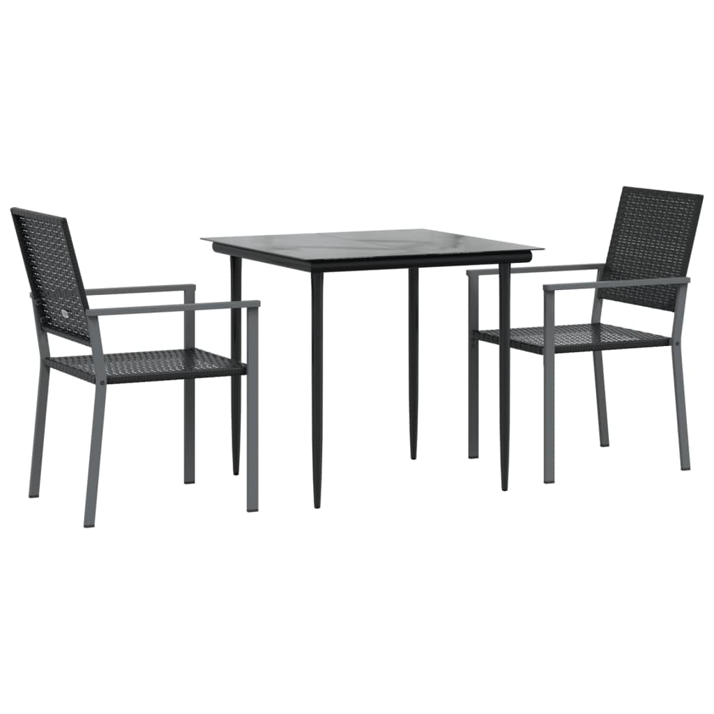 Vidaxl Garden Dining Set 3 Piece, Table And Chairs For Patio, Outdoor Lounge Set For Dinner, Dinner Table Set, Modern Style, Poly Rattan And Steel, 3187003