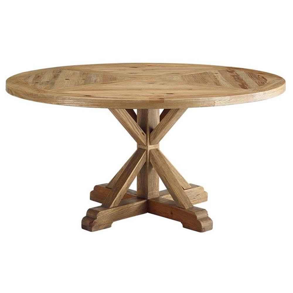 Modway Stitch 47&quot; Rustic Farmhouse Wood Round Kitchen and Dining Room Table in Brown