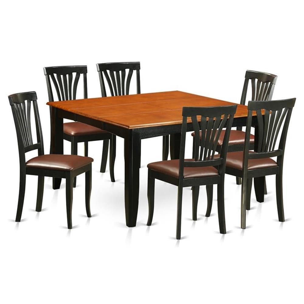 East West Furniture PFAV7-BCH-LC 7 Piece Dinette Set Consist of a Square Dining Room Table with Butterfly Leaf and 6 Faux Leather Upholstered Dining Chairs, 54x54 Inch, Black & Cherry