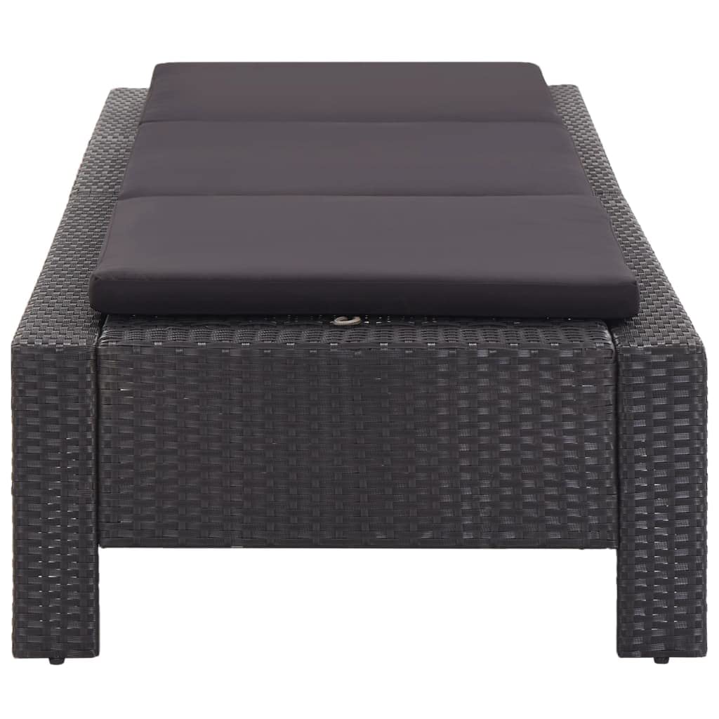 vidaXL Sunbed in Black Poly Rattan with Cushion - Adjustable, Weather-Resistant Outdoor Lounger for Patio, Poolside, Campsite Relaxing Furniture