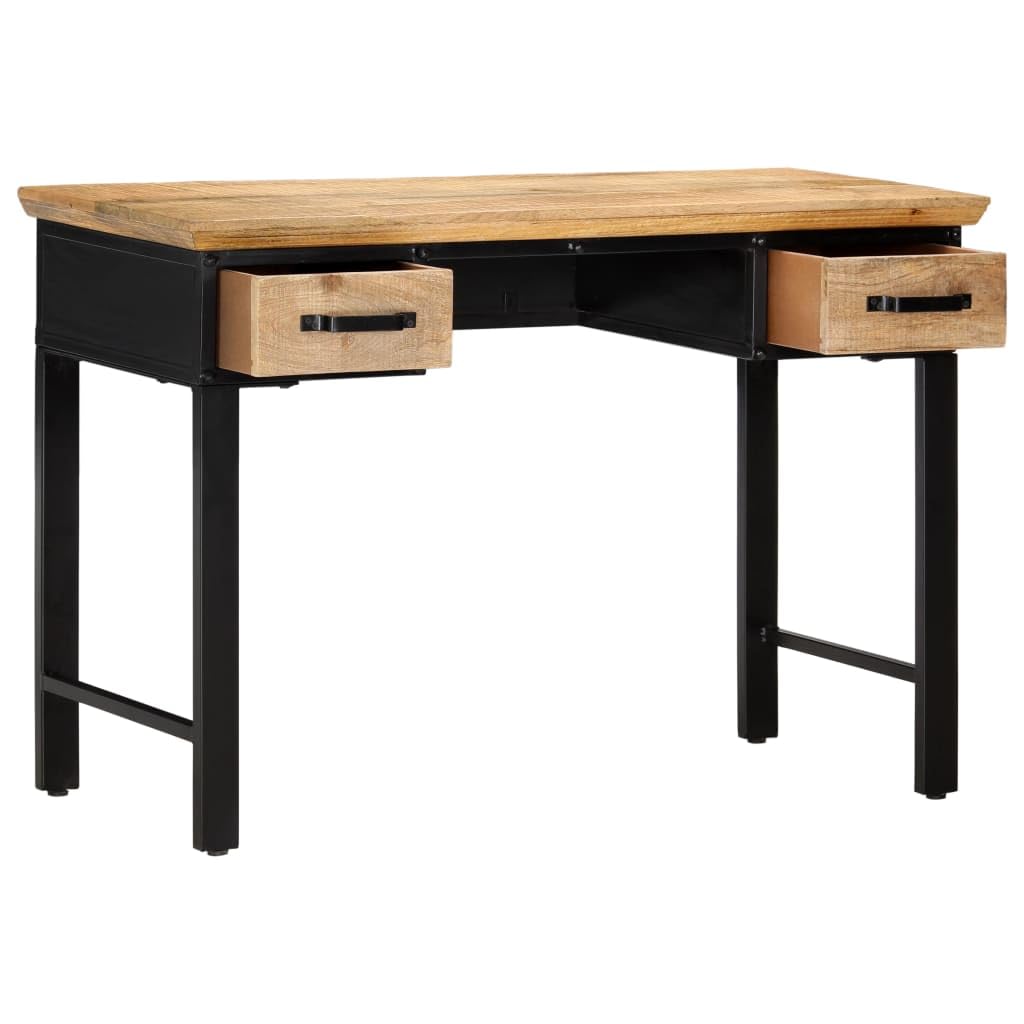 vidaXL Solid Mango Wood Rectangular Writing Table with 2 Drawers, Brown Industrial-Style Computer Desk for Home or Office Use