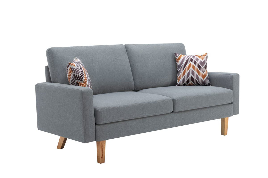 Lilola Home Bahamas Gray Linen Sofa with 2 Throw Pillows