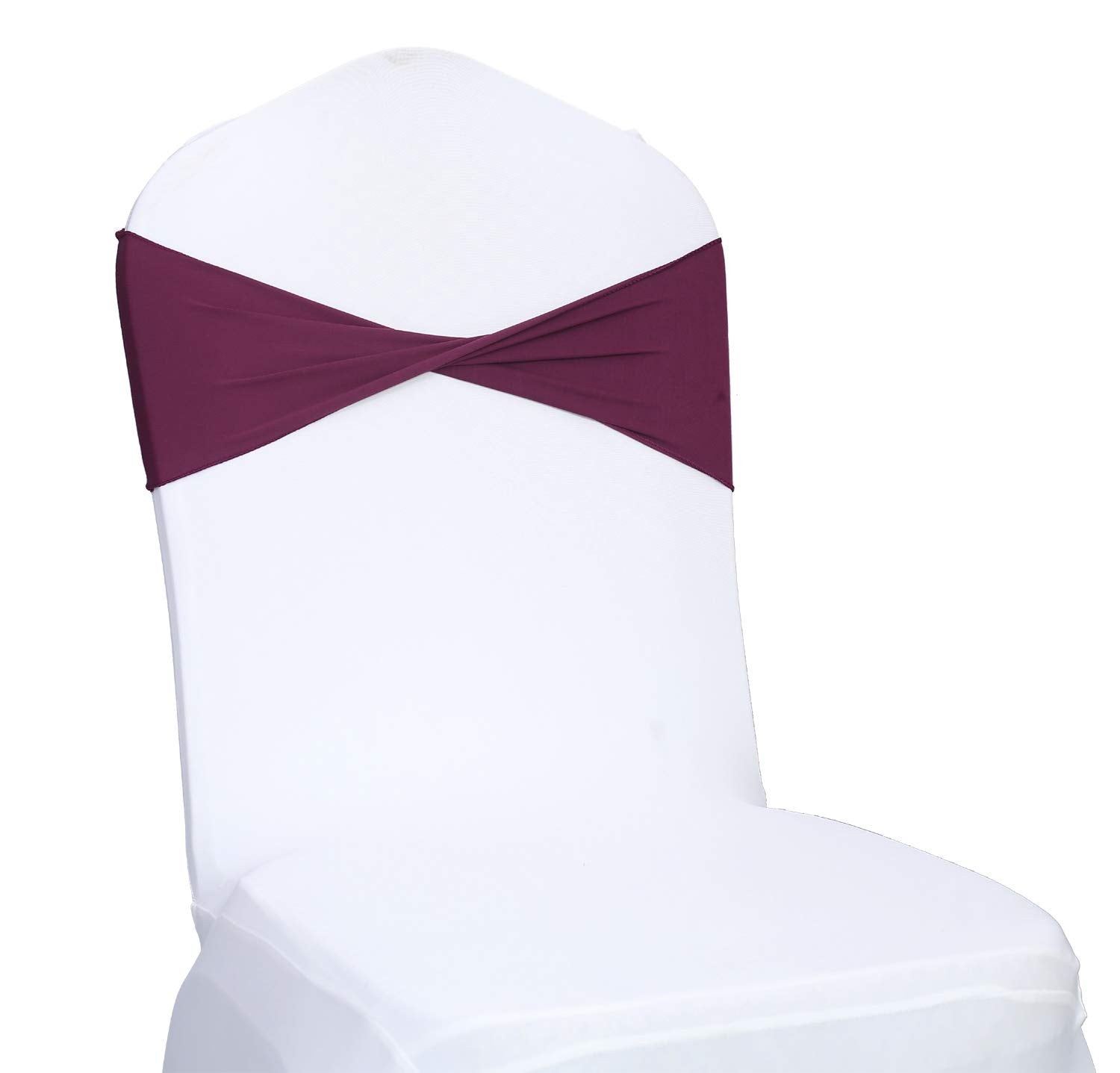 Mds Pack Of 10 Spandex Chair Sashes Bow Sash Elastic Chair Bands Ties Without Buckle For Wedding And Events Decoration Spandex Slider Sashes Bow - Eggplant