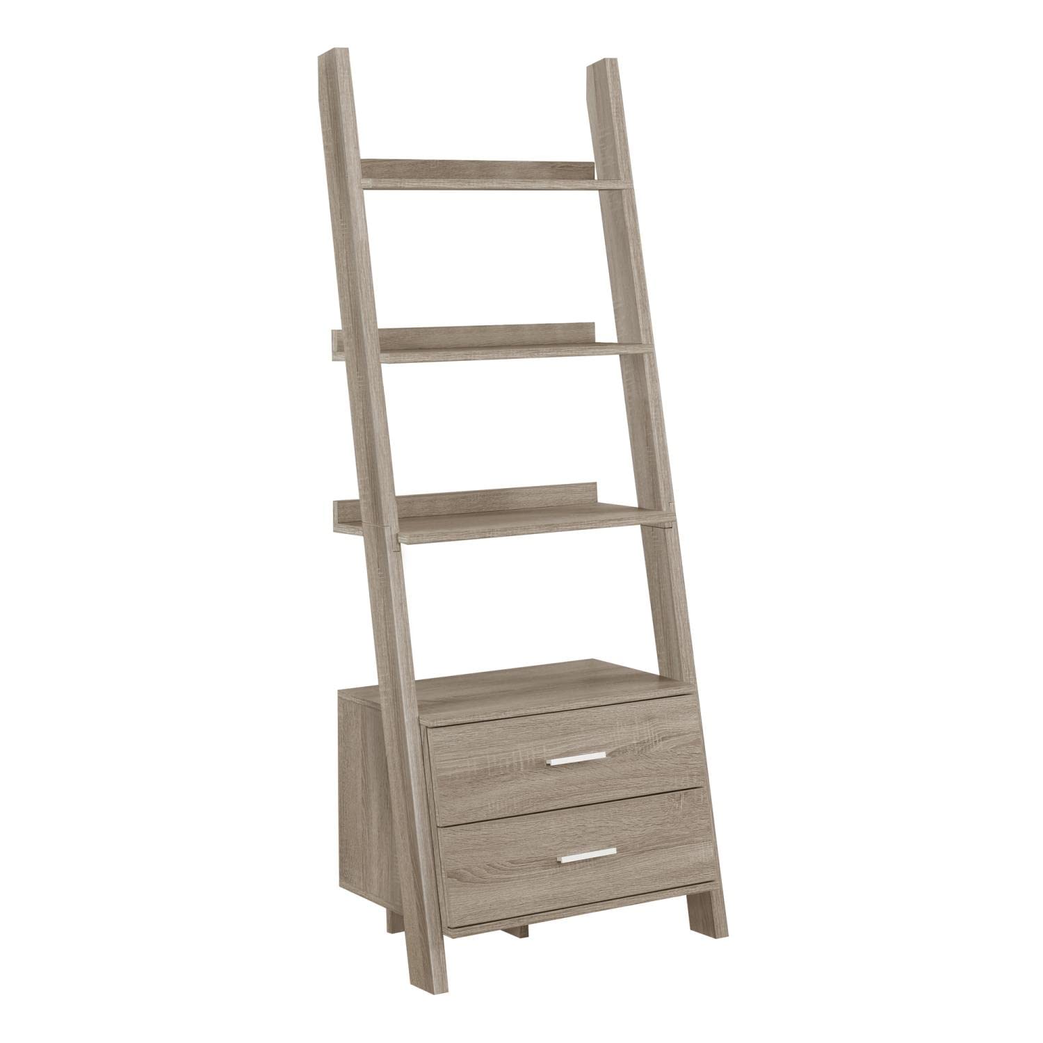 Monarch Specialties , Bookcase, Ladder with 2-Storage Drawers, Dark taupe, 69'H