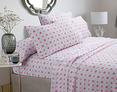 Cozy Line Home Fashions Pink Greta Pastel Floral Sheets Set, Brushed Microfiber - Wrinkle, Fade, Stain Resistant - 4 Piece (Full