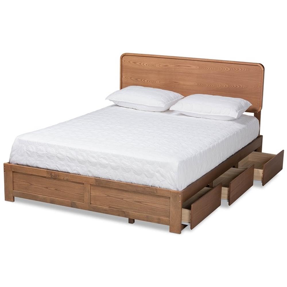 Baxton Studio Eleni Modern and Contemporary Transitional Dark Grey Fabric Upholstered and Ash Walnut Brown Finished Wood Queen Size 3-Drawer Platform Storage Bed