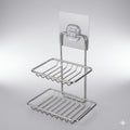 2 Tier Stainless Steel Shower Caddy Self Adhesive Bathroom Shelf Wall Mount No Drilling Storage Rack Rust Proof Shower Organizer