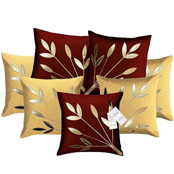 Decor India Cushion Cover Set Of 7 Home Decorative Polyester Throw Pillow Covers For Sofa, Living Room & Bedroom 16X16 Inch Case