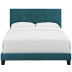 CasaFoyer Amira Performance Velvet Full Platform Bed | Chic & Comfortable | Stain-Resistant Fabric | Button-Tufted Headboard | Durable Wood Frame | Non-Marking Foot Caps | Reinforced Center Beams | Fits Various Mattresses | Elegant Bedroom Centerpiece