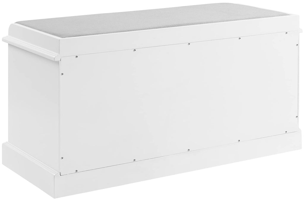 Crosley Furniture Ellison Entryway Storage Bench With Shoe Rack Organizer Drawer, White With Gray Cushion