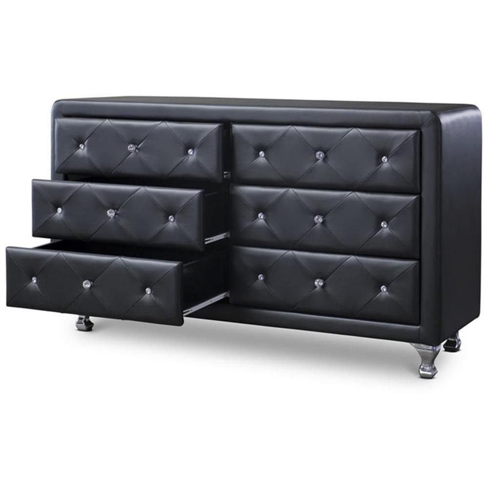 Baxton Studio Luminescence Wood Contemporary Upholstered Dresser, Black
