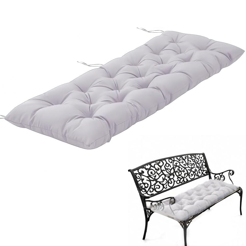 Waterproof Lounger Seat Cushions Outdoor Loveseat Bench Seat Pads Tufted Bench Cushion (Light Gray, 39.4 X 19.7 Inch)