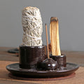 Comeon Ceramic Incense Stick Holder,Home Yoga 3 in 1 Incense Burner Sage Holder for Burning (Black)