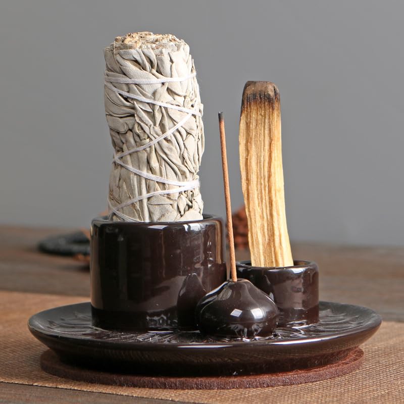 Comeon Ceramic Incense Stick Holder,Home Yoga 3 in 1 Incense Burner Sage Holder for Burning (Black)