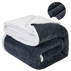 Lbro2M Striped Sherpa Fleece Bed Blanket Queen Size, Super Soft Fuzzy Plush Warm Cozy Fluffy Microfiber Couch Throw Velvet Double Reversible Luxurious Blankets (90X90), Dark Grey