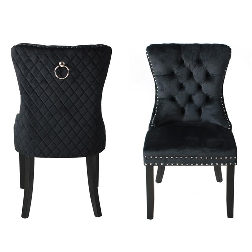 Better Home Products Sofia Velvet Upholstered Tufted Dining Chair Set in Black