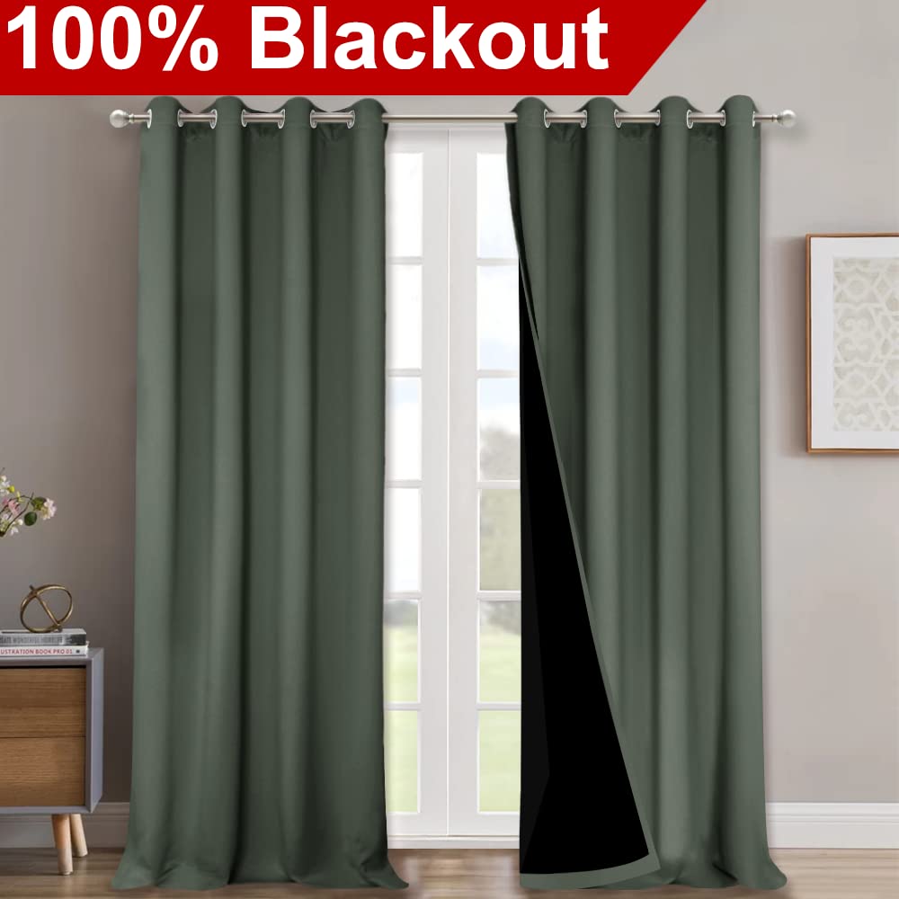 Nicetown 100% Blackout Curtains 120' Long, Pair Of Energy Smart & Noise Blocking Out Drapes For Baby Room Window, Thermal Insulated Guest Room Lined Window Dressing(Dark Mallard, 52' Wide)