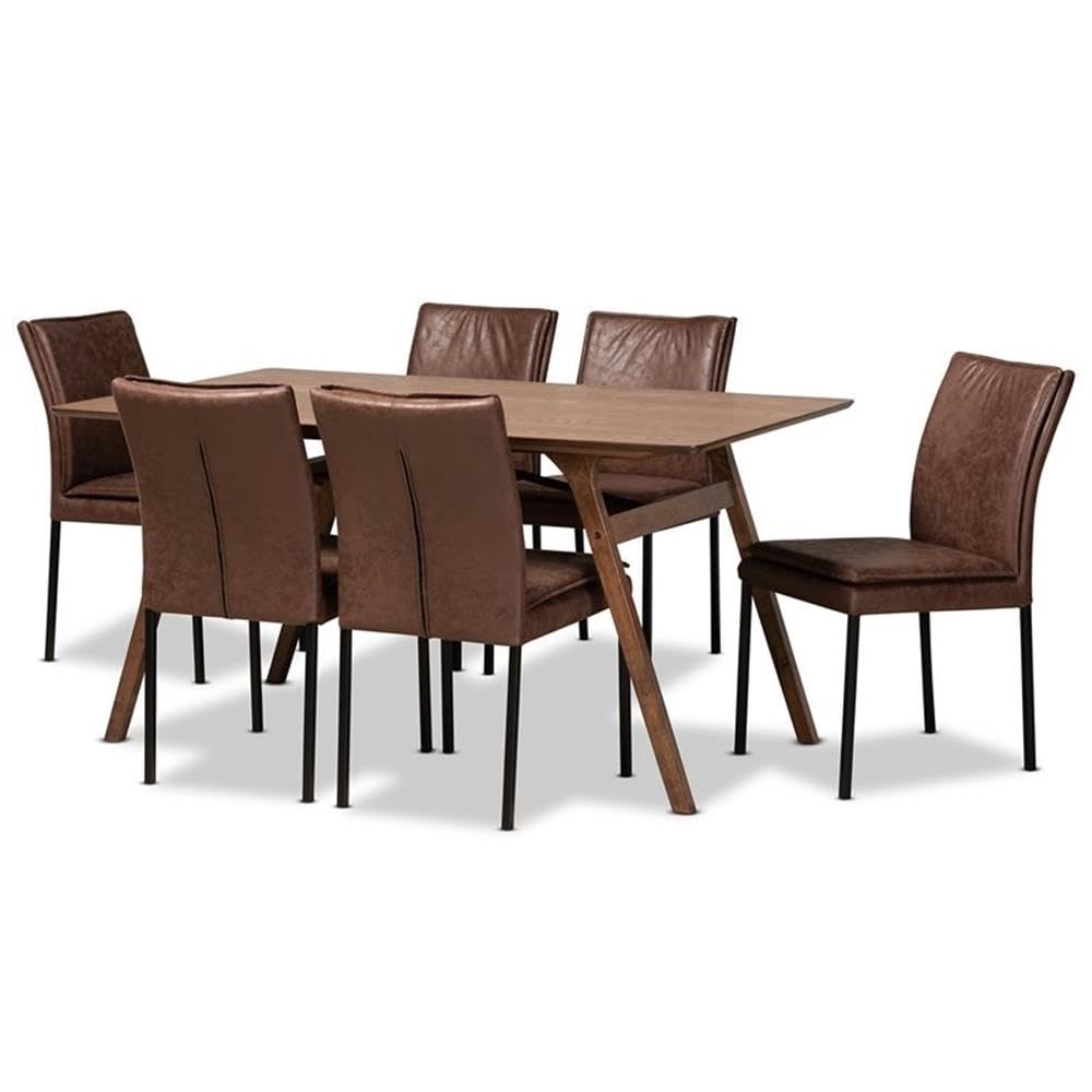 Baxton Studio Gerard Brown and Black Finished 7-Piece Dining Set