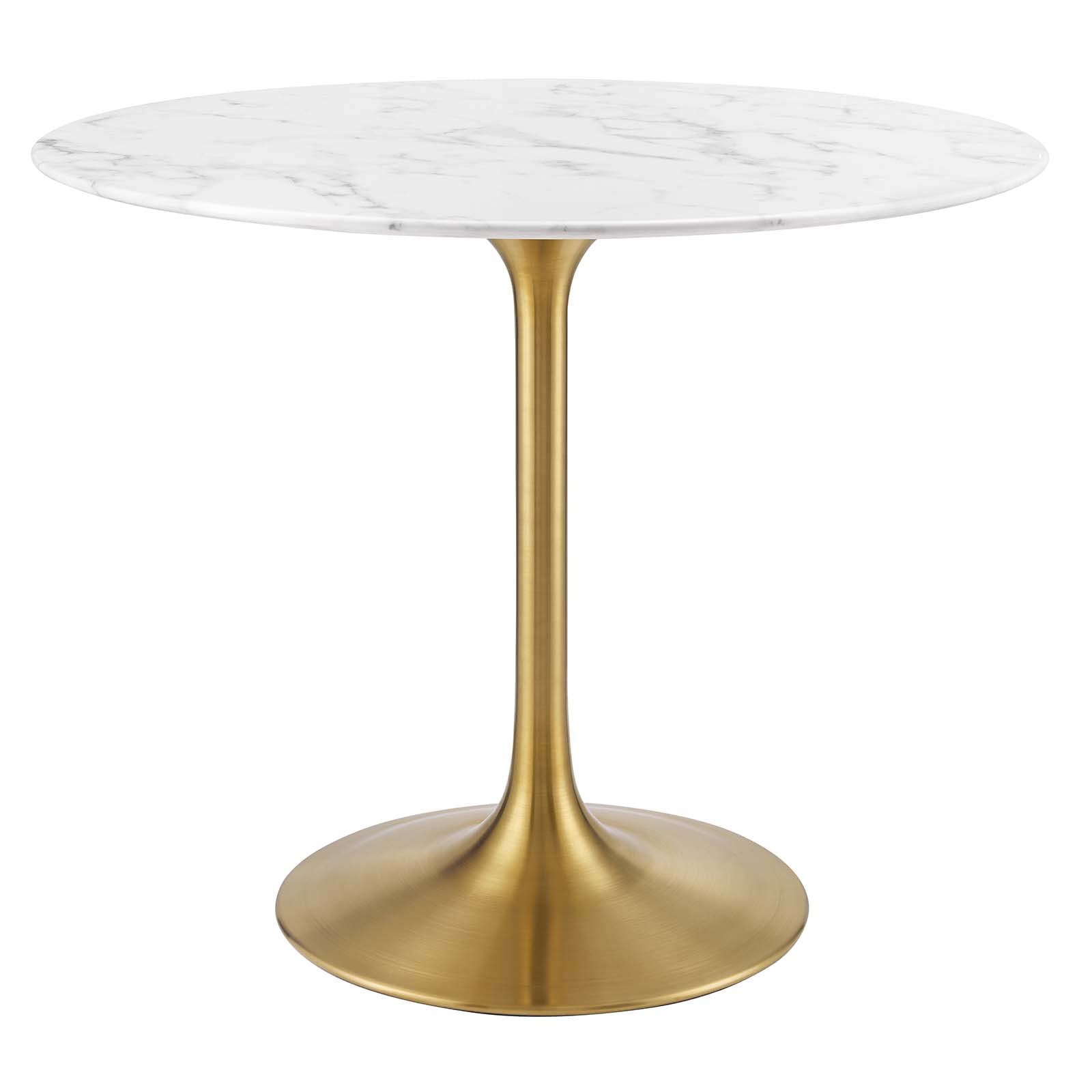 Modway Lippa 36&quot; Mid-Century Dining Table With Round Artificial Marble Top In Gold White