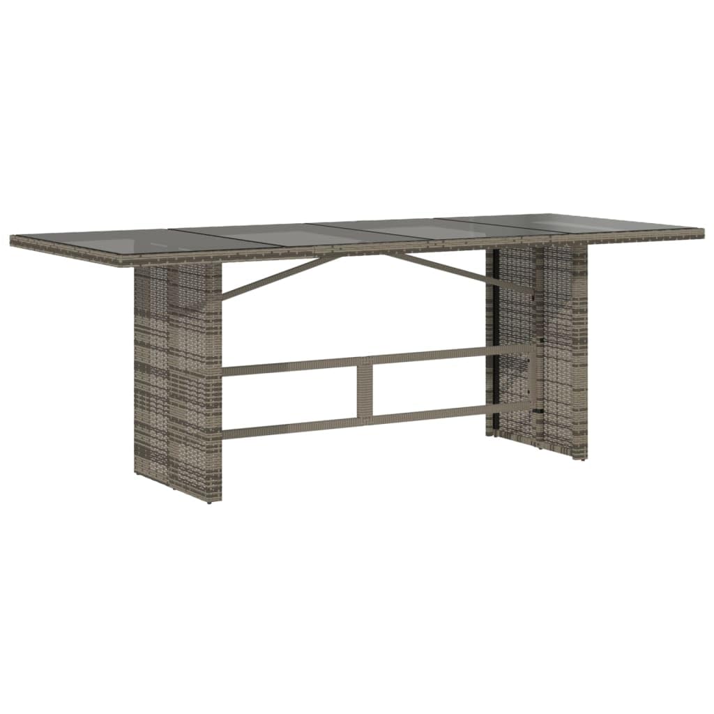 vidaXL Patio Table with Glass Top - 74.8&quot;x31.5&quot;x29.1&quot; Gray - PE Rattan, Tempered Glass Outdoor Garden Dining Table