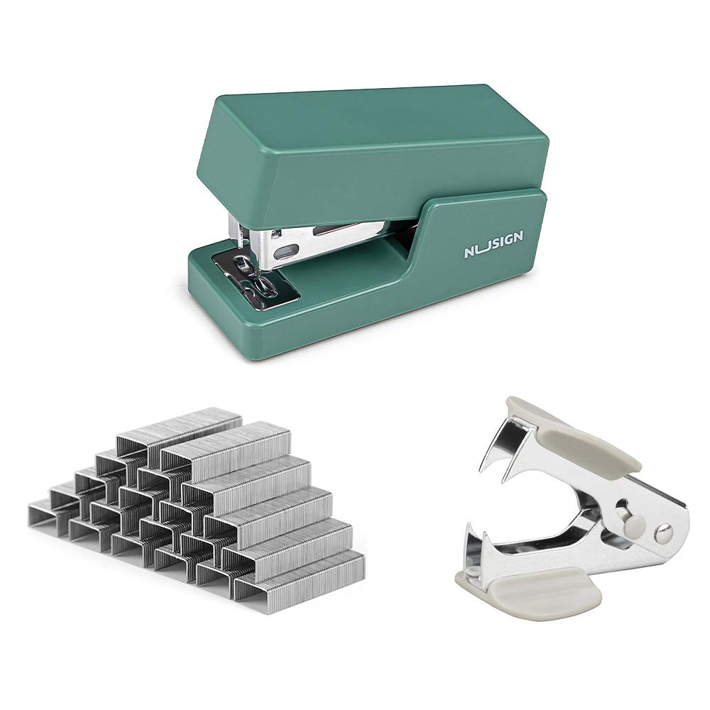 Nusign Mini Stapler, 20 Sheet Capacity, Office Desktop Stapler Green, Includes 640 Standard Staples And A Staple Remover
