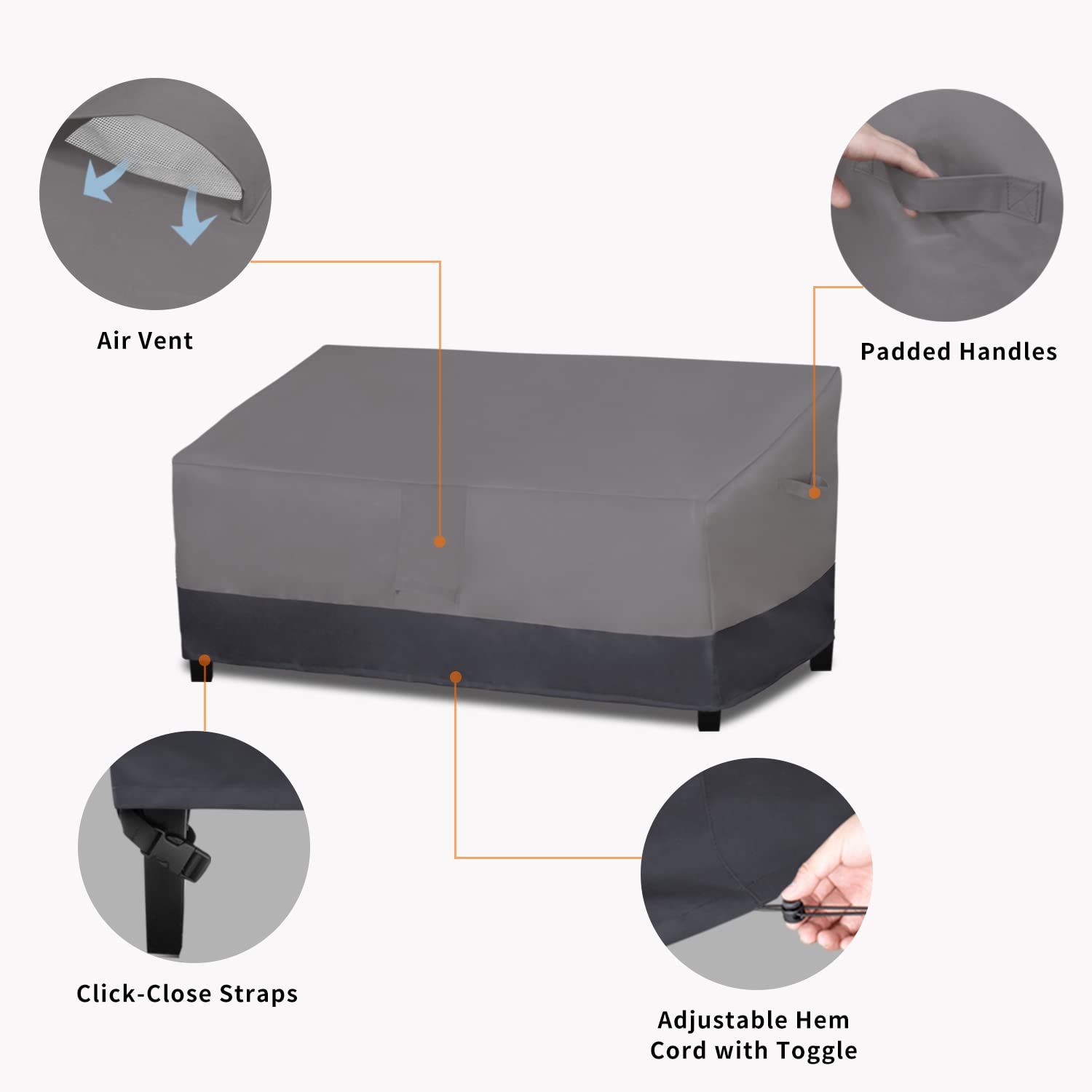 Easy-Going Outdoor Couch Cover, Heavy Duty 3-Seater Patio Sofa Cover, Windproof Outdoor Bench Cover, Durable Patio Furniture Cover (70Wx38Dx35H Inch, Gray/Dark Gray)