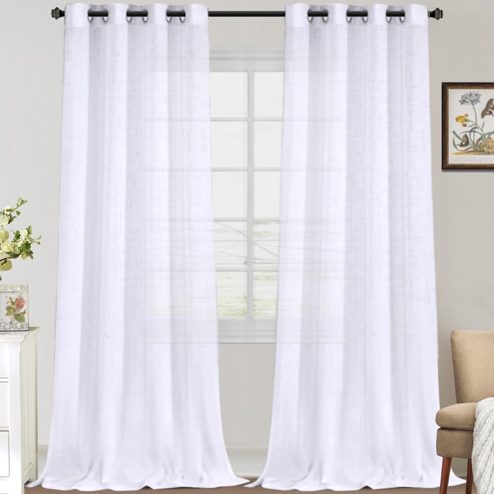 Natural Linen Blended Curtains Grommet Top Panels Privacy Added Window Panels for Bedroom Light Filtering Drapes for Living Room