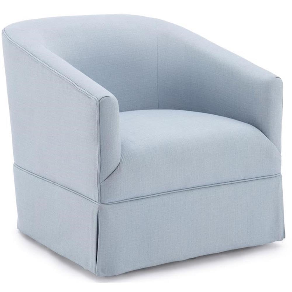 Comfort Pointe Elm Transitional Woven Polyester Fabric Upholstered Skirted 360-Degree Swivel Accent Chair with Narrow Slope Arm, Metal Base, in Sky Blue Finish