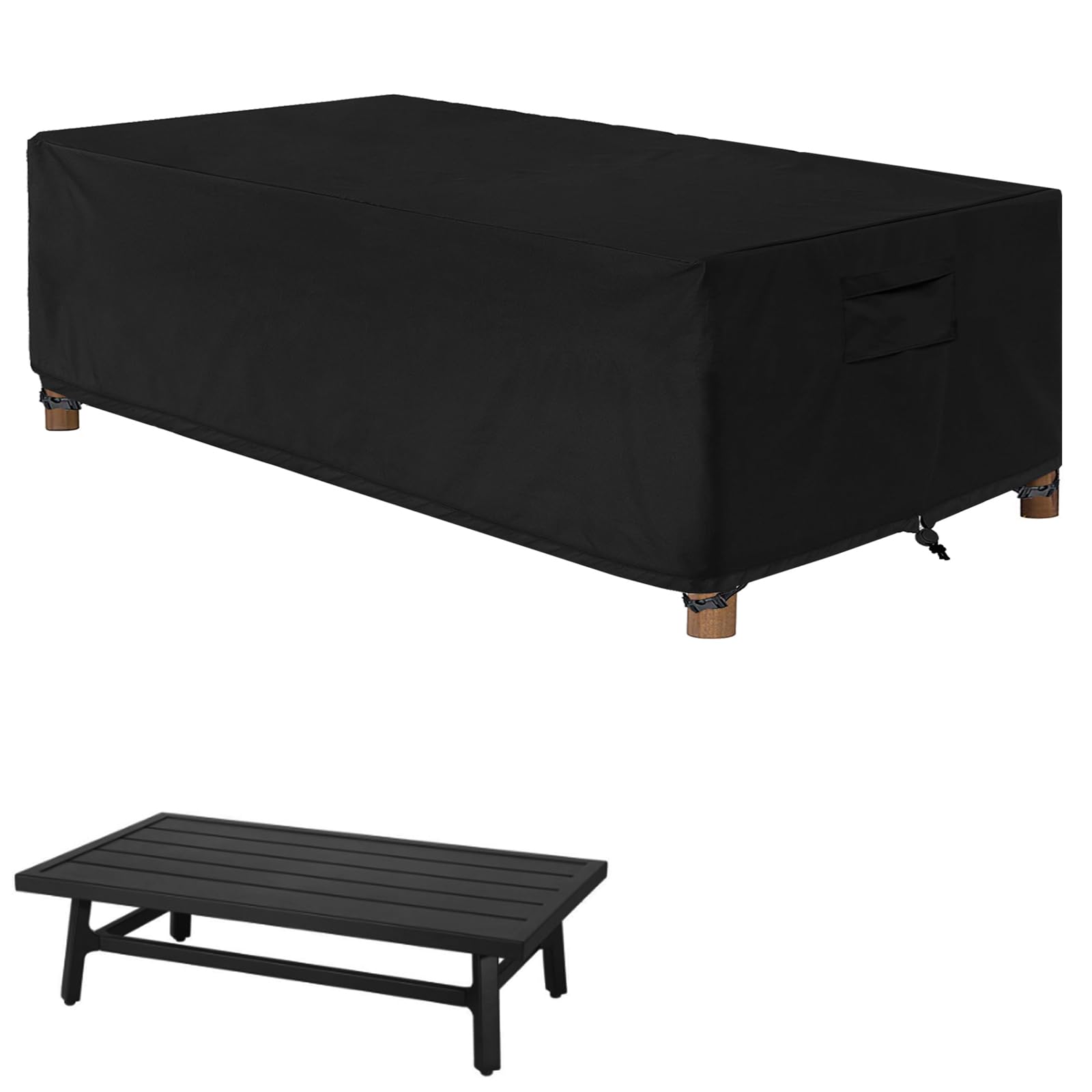 Womaco Heavy Duty 48 Inch Patio Coffee Table Cover, Waterproof Outdoor Coffee Furniture Cover (Black, Coffee Table - 47' X 26'