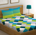Huesland By Ahmedabad Cotton 144 Tc Cotton Bedsheet For Double Bed With 2 Pillow Covers  Blue, Green And Grey