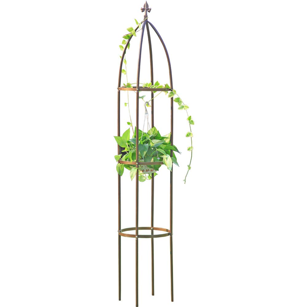 Obelisk Garden Trellis 6.3 Feet Tall Sturdy Plant Support For Climbing Vines And Flowers Stands (4.9 Lbs, Dark Bronze)