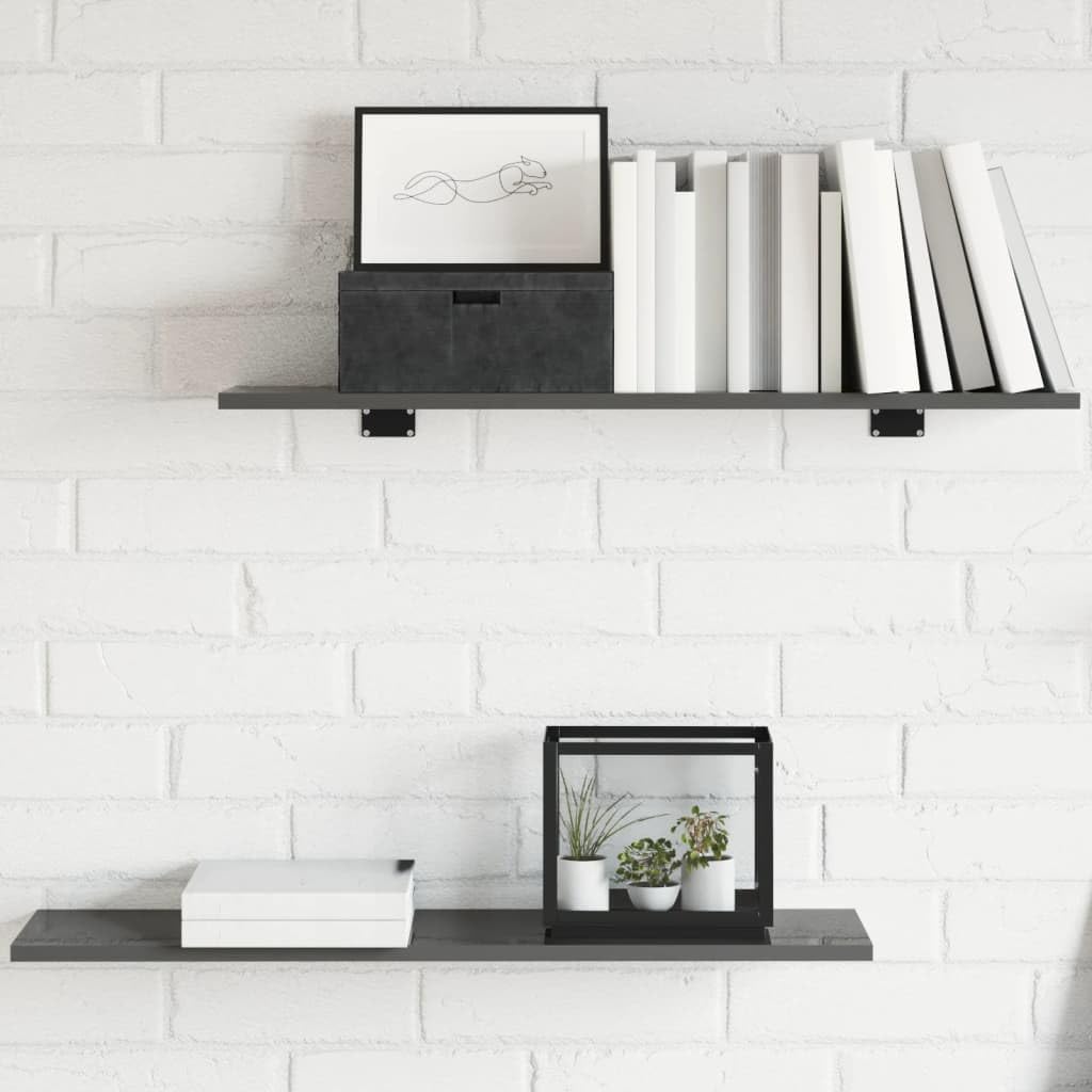 vidaXL 31.5&quot;x7.9&quot;x0.6&quot; Modern Bookshelf Boards in High Gloss Gray - Made of Engineered Wood, Set of 8, Easy Maintenance