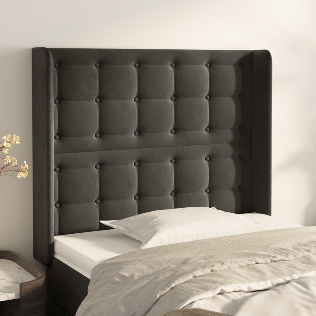 vidaXL Headboard, Upholstered Headboard for Bed Home, Bed Headboard with Ears, Bedroom Furniture, Dark Gray 40.6"x6.3"x46.5"/50.4" Velvet