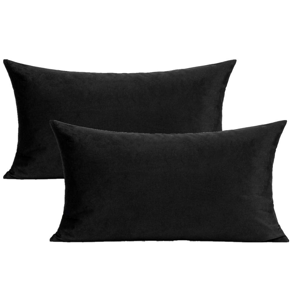 Black Lumbar Velvet Soft Solid Throw Pillow Cases Decorative Rectangle Cozy Cushion Covers Home Decor For Living Room Couch Sofa