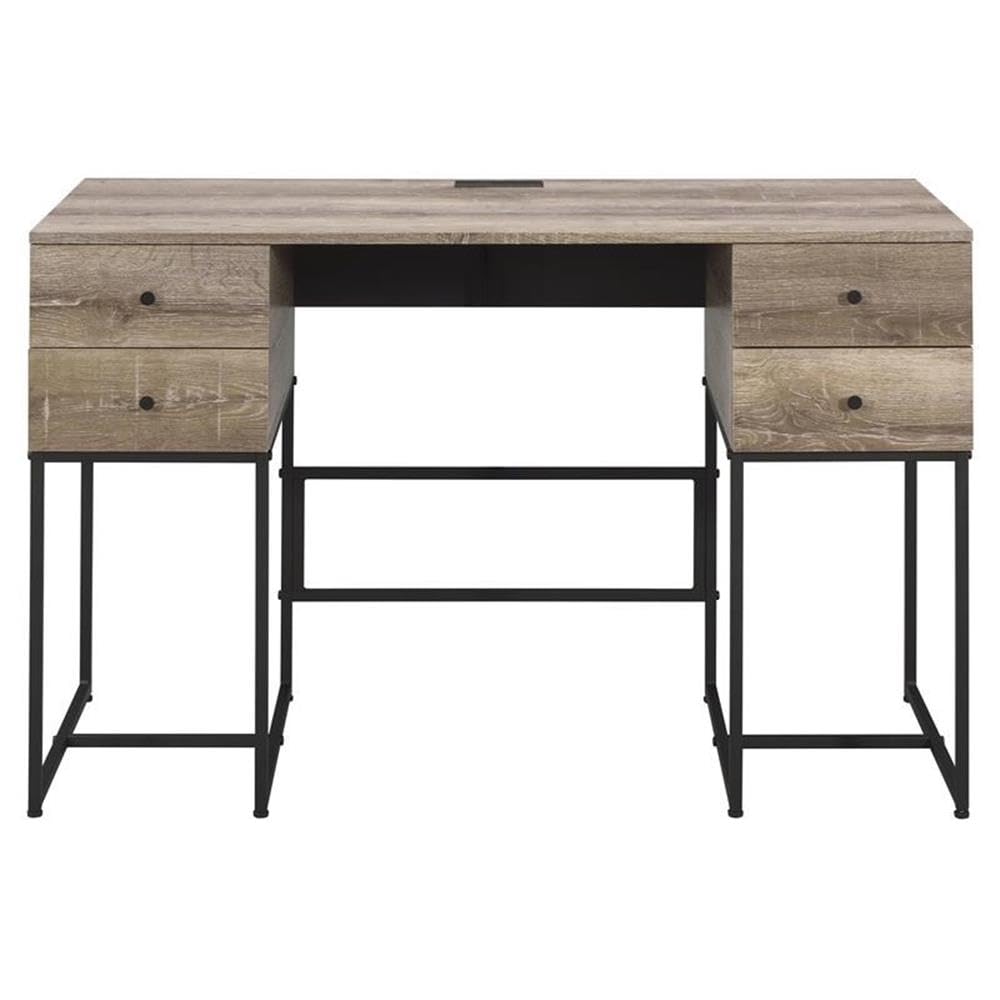 Acme Desirre Wooden Top 4-Drawer Writing Desk In Rustic Oak And Black