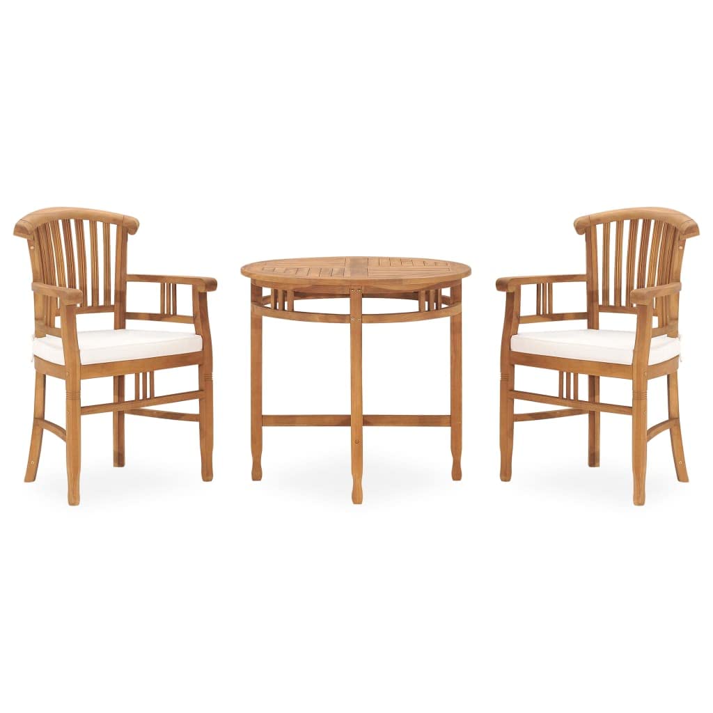 Vidaxl Solid Teak Wood Patio Dining Set 3 Piece Garden Outdoor Balcony Backyard Terrace Dinner Dinette Table Chair Furniture Set With Cushions