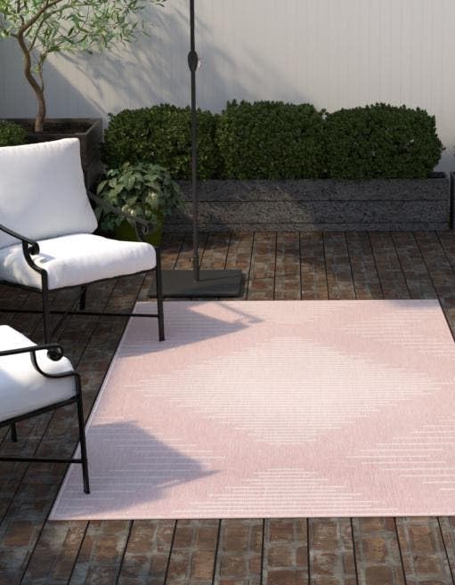 Unique Loom Outdoor Modern Collection Area Rug - Tambor (5' 3' X 8' Rectangle, Pink/ Ivory)