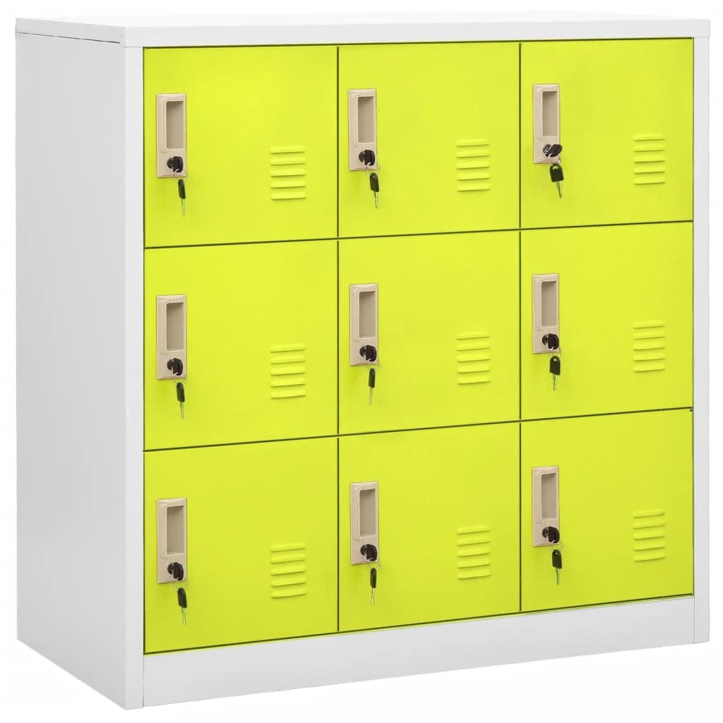 vidaXL Locker Cabinets Set - Industrial Steel Storage Organizers - Light Gray and Green - 9 Lockers with Locks - 35.4&quot;x17.7&quot;x36.4&quot;