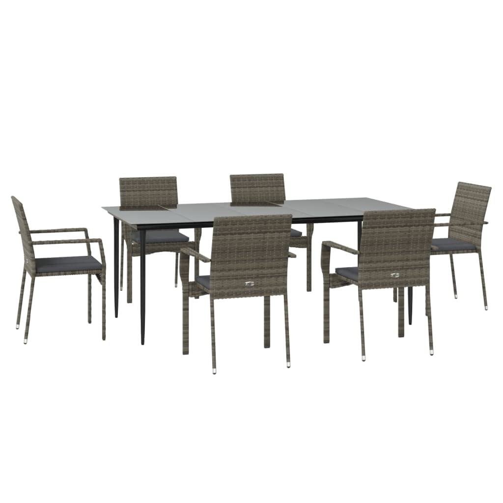 vidaXL 9-Piece Outdoor Dining Set - Elegant, Weather-Resistant Poly Rattan in Black and Gray - Features Tempered Glass Tabletop and Comfortable Garden Chairs with Dark Gray Cushions