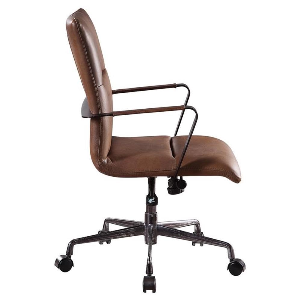 Acme Indra Leather Upholstered Swivel Office Chair in Vintage Chocolate