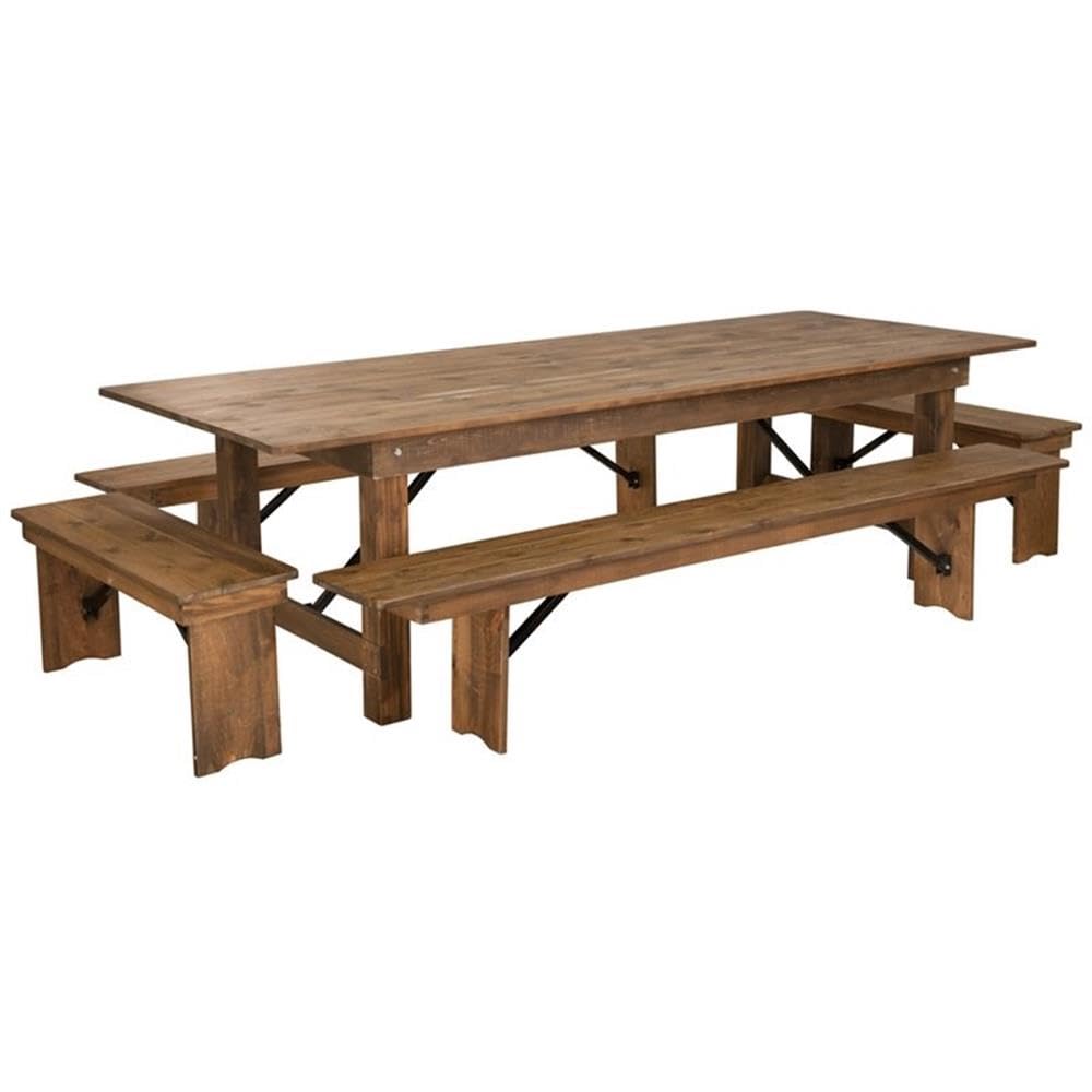 Flash Furniture Hercules Series 9' X 40'' Antique Rustic Folding Farm Table And Four Bench Set
