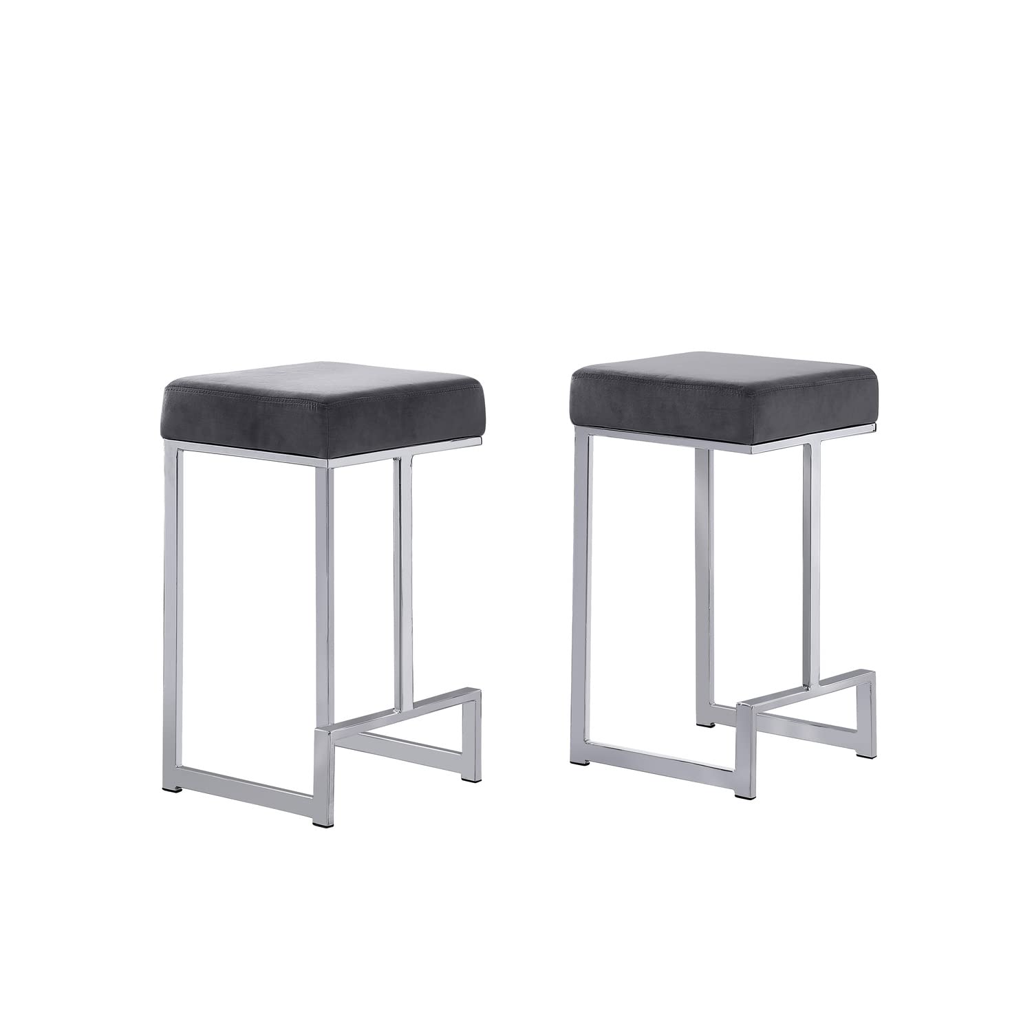 Best Master Furniture Dorrington Velvet Backless Counter Height Stool in Gray/Silver (Set of 2)