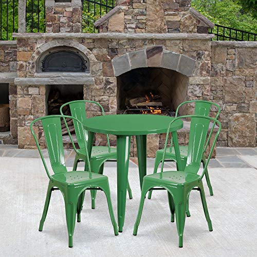 Flash Furniture Dalton Commercial Grade 30" Round Blue Metal Indoor-Outdoor Table Set With 4 Cafe Chairs