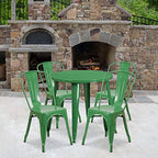 Flash Furniture Dalton Commercial Grade 30" Round Yellow Metal Indoor-Outdoor Table Set With 4 Cafe Chairs
