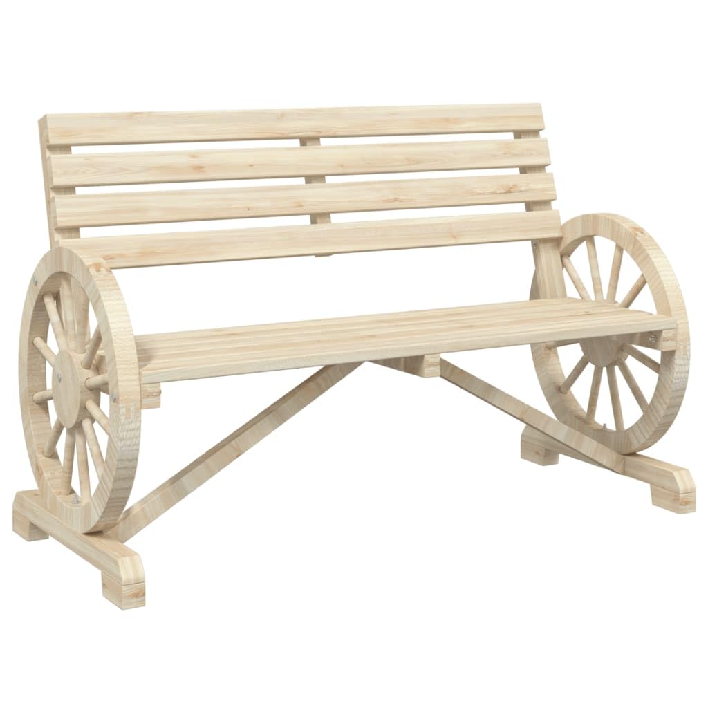 vidaXL Patio Bench 2-Seater - Solid Wood Fir Garden Terrace Furniture with Wagon Wheel Armrests, Brown, 47.8x22.4x30.5 Inches